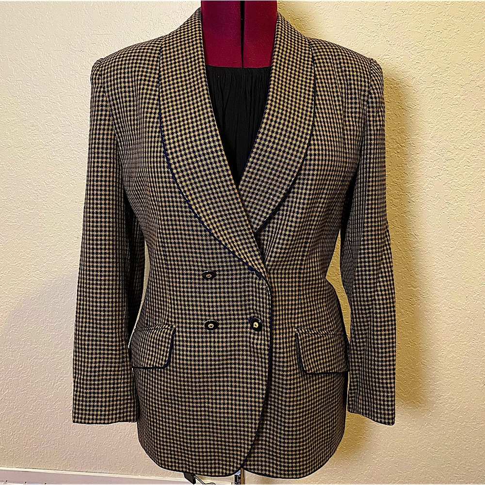 Kasper and Company | Vintage Navy Blue & Shimmery Gold Blazer 14 ⚜️🖌️✨